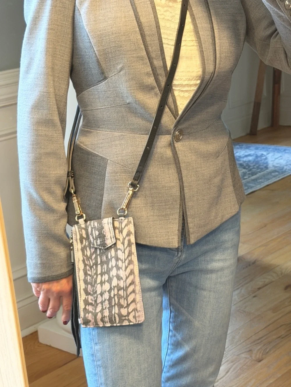 Aimee‎ Kestenberg Boho Gray/Black Phone Crossbody Dual Strap (VGUC)